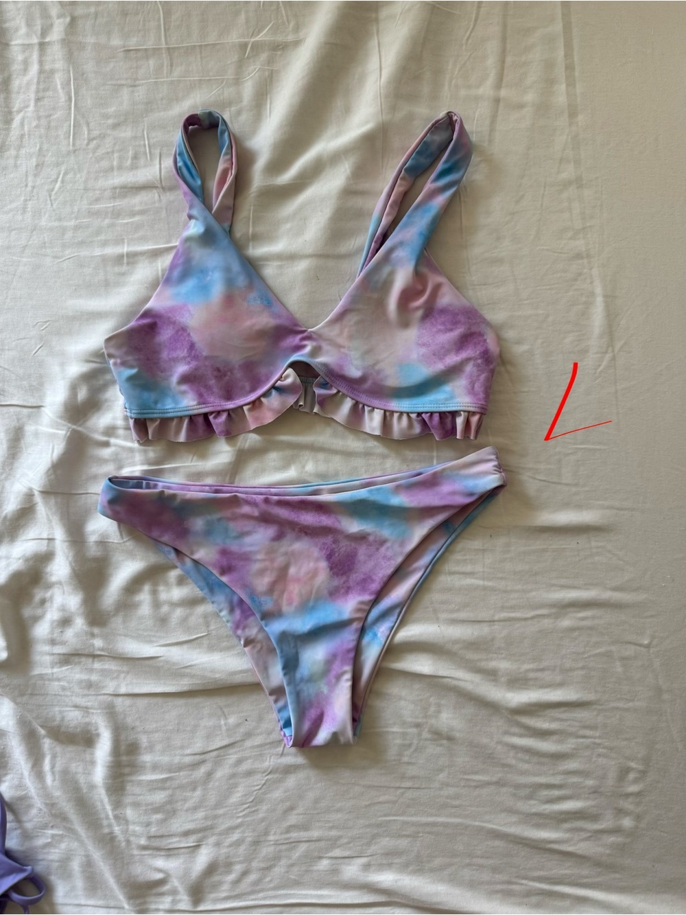 SHEIN Pastel Tie-Dye Ruffle Bikini - Purple & Blue